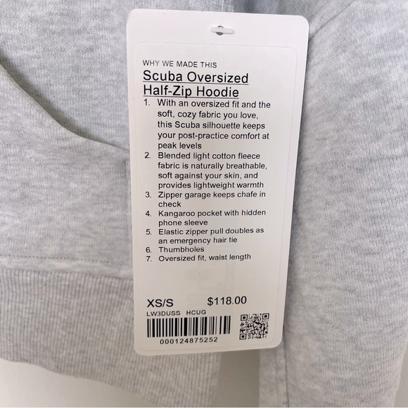NWT Lululemon Scuba Oversized 1/2 Zip Hoodie Heathered Core Light Grey Size XS/S - Picture 4 of 9